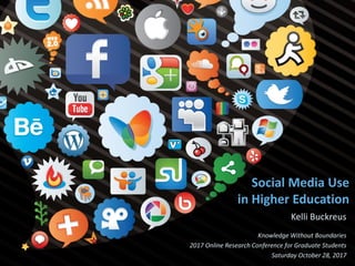 Social Media Use
in Higher Education
Kelli Buckreus
Knowledge Without Boundaries
2017 Online Research Conference for Graduate Students
Saturday October 28, 2017
 