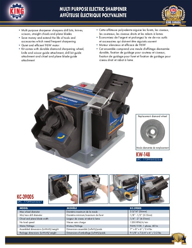 King KC3900 Multi Purpose Electric Sharpener (spec sheet)
