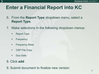 Report Tracking Actions in KC