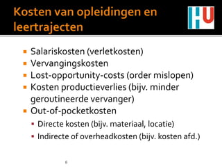  Salariskosten (verletkosten)
 Vervangingskosten
 Lost-opportunity-costs (order mislopen)
 Kosten productieverlies (bi...