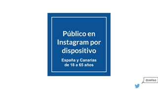 Público en
Instagram por
dispositivo
España y Canarias
de 18 a 65 años
@xelso
 