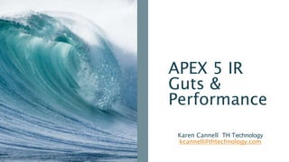 APEX 5 IR
Guts &
Performance
Karen Cannell TH Technology
kcannell@thtechnology.com
 