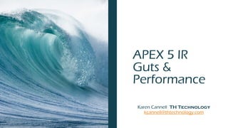 APEX 5 IR
Guts &
Performance
Karen Cannell TH Technology
kcannell@thtechnology.com
 