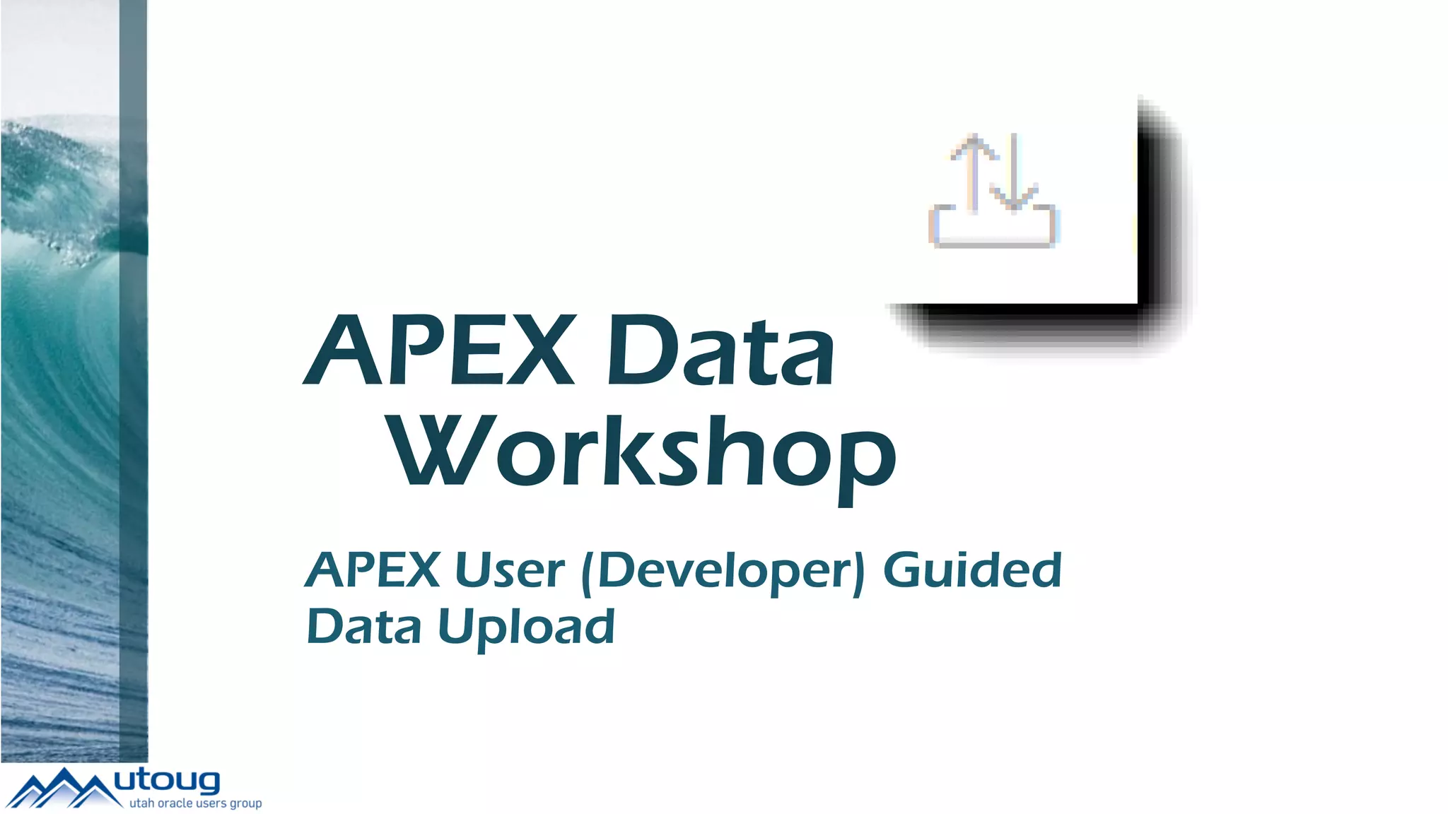 APEX Data
Workshop
APEX User (Developer) Guided
Data Upload
 