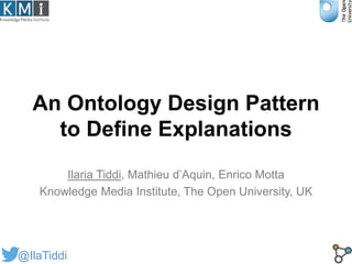 An Ontology Design Pattern
to Define Explanations
Ilaria Tiddi, Mathieu d’Aquin, Enrico Motta
Knowledge Media Institute, The Open University, UK
@IlaTiddi
 