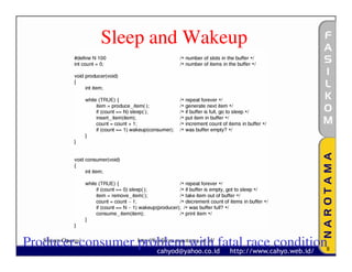 Sleep and Wakeup




Producer-consumer http://fasilkom.narotama.ac.id/ fatal race condition8
   Sistem Operasi
                  problem with
 