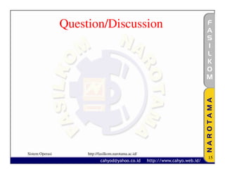 Question/Discussion




Sistem Operasi        http://fasilkom.narotama.ac.id/
                                                        15
 