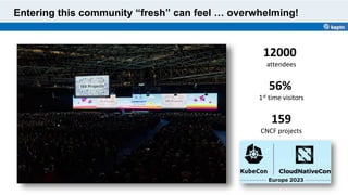Entering this community “fresh” can feel … overwhelming!
12000
attendees
159
CNCF projects
56%
1st time visitors
 