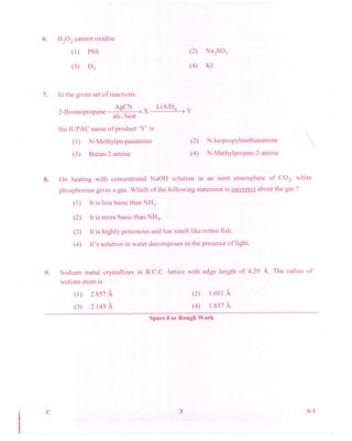 Kcet Chemistry 2015 Question Paper Pdf