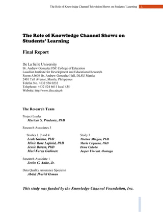 The Role of Knowledge Channel Shows on Students’ Learning | PDF