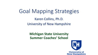Goal Mapping Strategies
Karen Collins, Ph.D.
University of New Hampshire
Michigan State University
Summer Coaches’ School
 