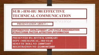 SUB :-HM-HU 501EFFECTIVE
TECHNICAL COMMUNICATION
PRESENTATION ABOUT :-
PRESENTED BY:- RITTICK ADHIKARY
DEPT –MECHANICAL , 3RD YEAR
SEM-5 TH ROLLNO -24000721037
REGISTRATION NO -212400100720005
 