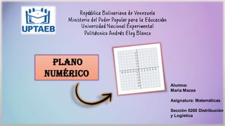 ú
ó
é é
plano
numérico
Alumna:
Maria Macea
Asignatura: Matemáticas
Sección 0200 Distribución
y Logística
 