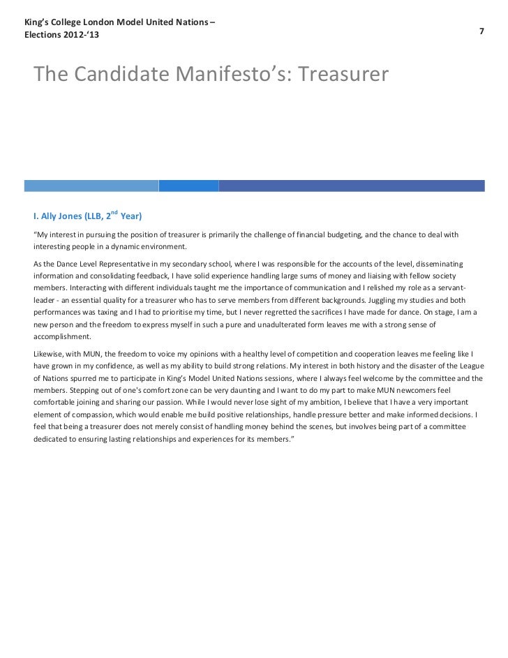 Speech For Treasurer Position The Project