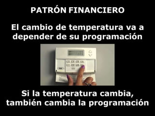 PATRÓN FINANCIERO 
El cambio de temperatura va a 
depender de su programación 
Si la temperatura cambia, 
también cambia la programación 
 