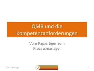 QMB und die
Kompetenzanforderungen
Vom Papiertiger zum
Prozessmanager
107.06.15 W.Weninger
 