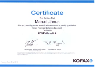 KCS Platform Link Certificate
