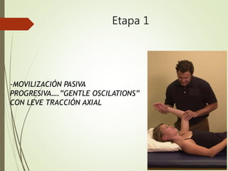 Etapa 1
-MOVILIZACIÓN PASIVA
PROGRESIVA….”GENTLE OSCILATIONS”
CON LEVE TRACCIÓN AXIAL
 