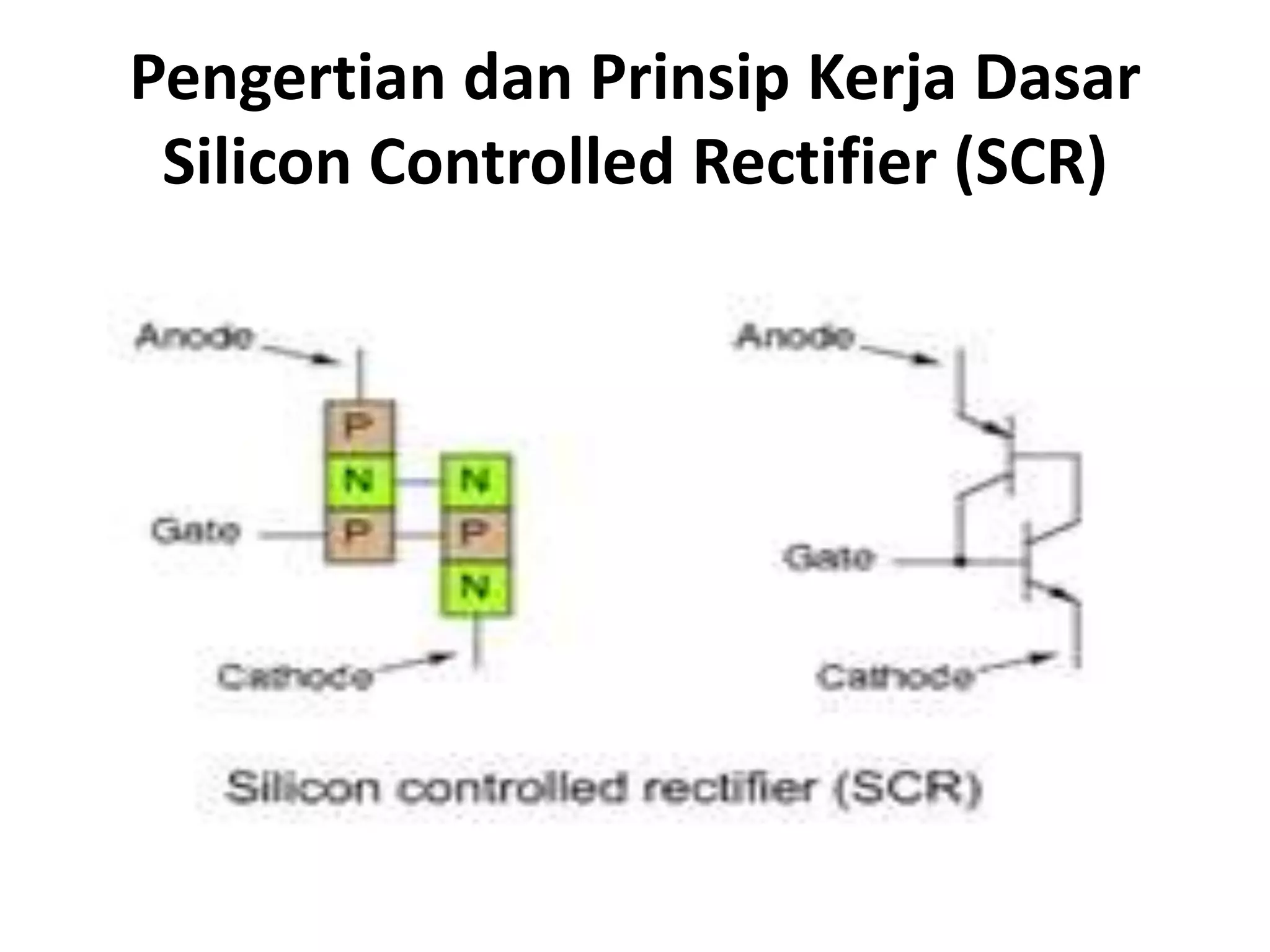 Pengertian dan Prinsip Kerja Dasar
Silicon Controlled Rectifier (SCR)
 