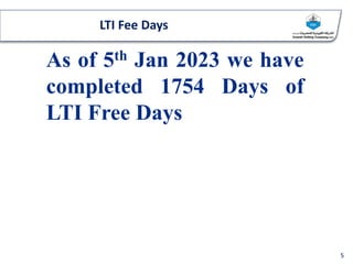 LTI Fee Days
5
As of 5th Jan 2023 we have
completed 1754 Days of
LTI Free Days
 