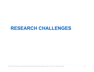 RESEARCH CHALLENGES 
KDD 2014 Tutorial on Constructing and Mining Web-scale Knowledge Graphs, New York, August 24, 2014 
28 
 