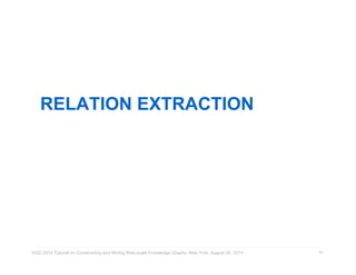 RELATION EXTRACTION 
KDD 2014 Tutorial on Constructing and Mining Web-scale Knowledge Graphs, New York, August 24, 2014 
81 
 