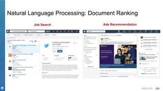 KDD 2019 238
Natural Language Processing: Document Ranking
Job Search Ads Recommendation
 