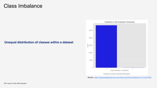 Class Imbalance
KDD Tutorial / © 2021 IBM Corporation
Unequal distribution of classes within a dataset
Source: https://towardsdatascience.com/credit-card-fraud-detection-a1c7e1b75f59
 