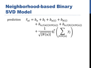 Neighborhood-based Binary
SVD Model
prediction
 