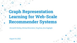 Graph Representation
Learning for Web-Scale
Recommender Systems
Ahmed El-Kishky, Michael Bronstein, Ying Xiao, Aria Haghighi
August 14, 2022
 