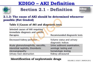KDIGO – AKI Definition
2.1.3: The cause of AKI should be determined whenever
possible (Not Graded)
Identification of nephrotoxic drugs
KDIGO
 