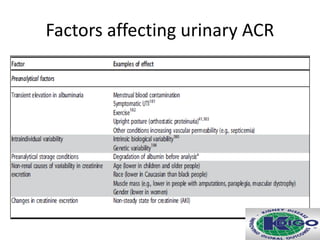 Factors affecting urinary ACR
 