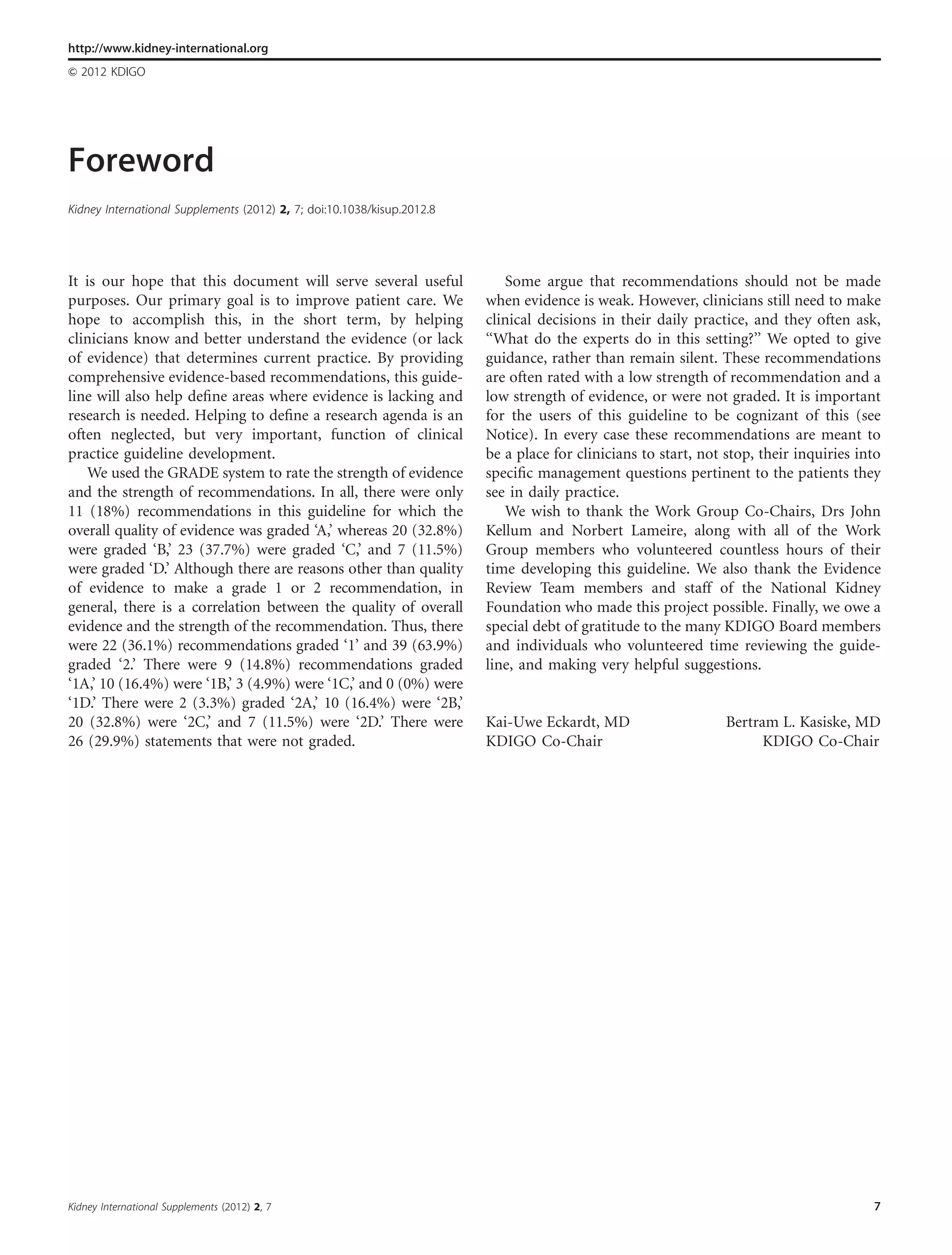 Short Foreword Kdigo aki guideline | PDF