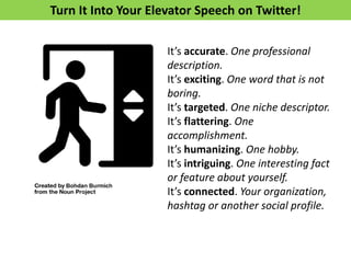 Twitter Elevator Speech: Profile Bio/Image
 