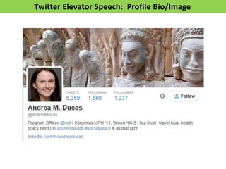 Twitter Elevator Speech: Profile Bio/Image
 