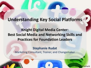 Image: Pixshark
Understanding Key Social Platforms
Knight Digital Media Center:
Best Social Media and Networking Skills and
Practices for Foundation Leaders
Stephanie Rudat
Marketing Consultant, Trainer, and Changemaker
 