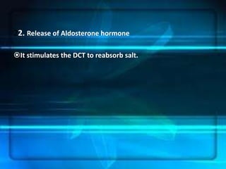 22. Release of Aldosterone hormone

It stimulates the DCT to reabsorb salt.
 
