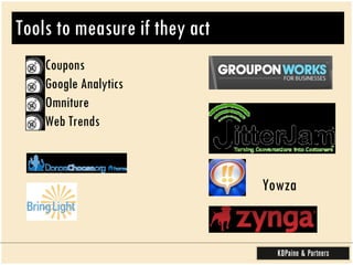 Tools to measure if they act Coupons Google Analytics Omniture  Web Trends  Yowza 