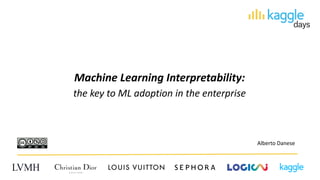 Machine Learning Interpretability:
the key to ML adoption in the enterprise
Alberto Danese
 