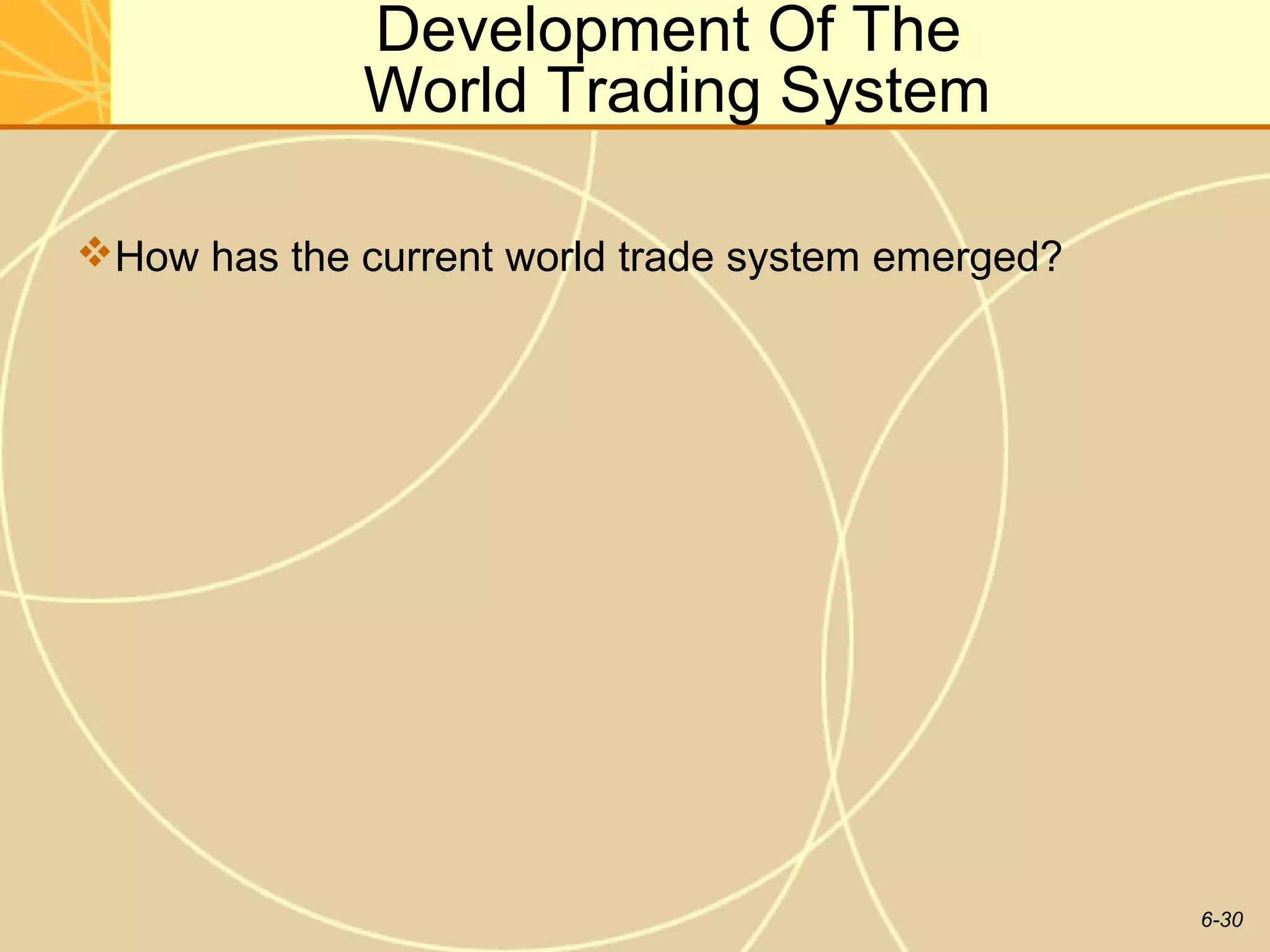 Development Of The
             World Trading System

How has the current world trade system emerged?




                                                   6-30
 