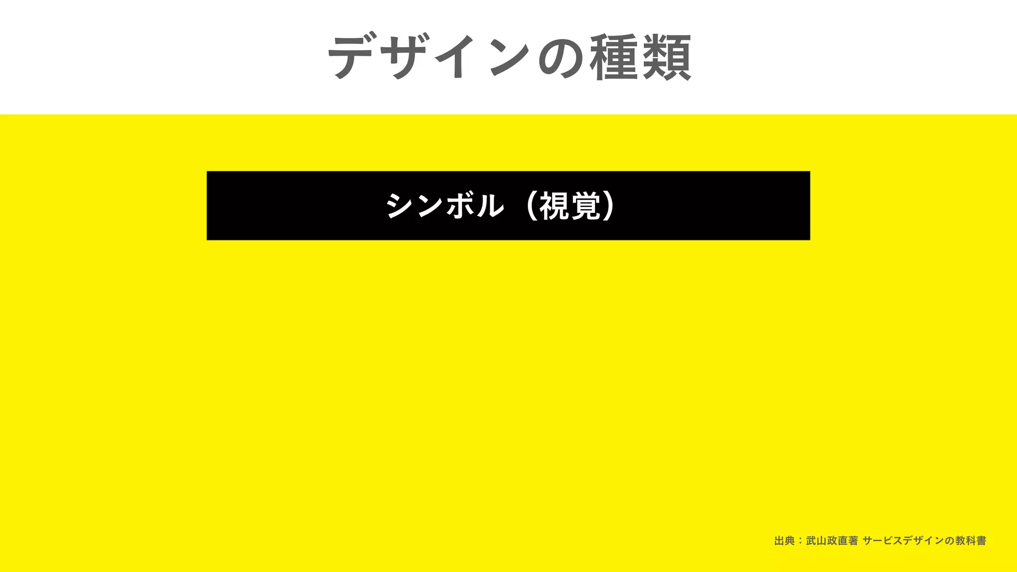 デザインの種類
シンボル（視覚）
出典：武山政直著 サービスデザインの教科書
 
