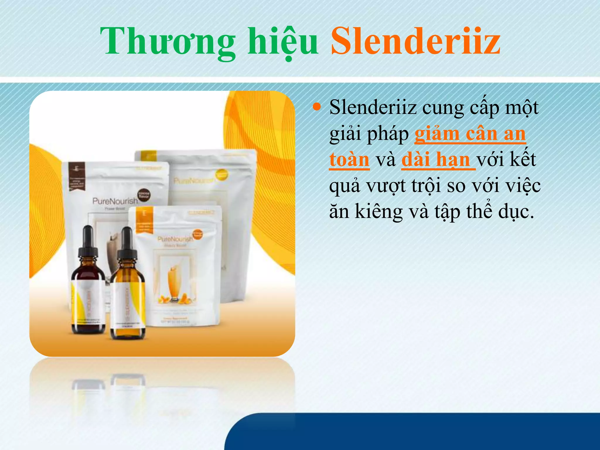 Thương hiệu Slenderiiz
 Slenderiiz cung cấp một
giải pháp giảm cân an
toàn và dài hạn với kết
quả vượt trội so với việc
ăn kiêng và tập thể dục.
 
