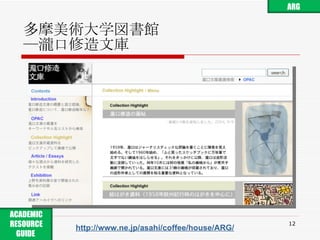 多摩美術大学図書館 ― 瀧口修造文庫 http://www.ne.jp/asahi/coffee/house/ARG/ ARG ACADEMIC RESOURCE GUIDE  
