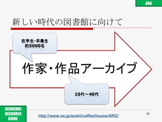 新しい時代の図書館に向けて http://www.ne.jp/asahi/coffee/house/ARG/ ARG ACADEMIC RESOURCE GUIDE  