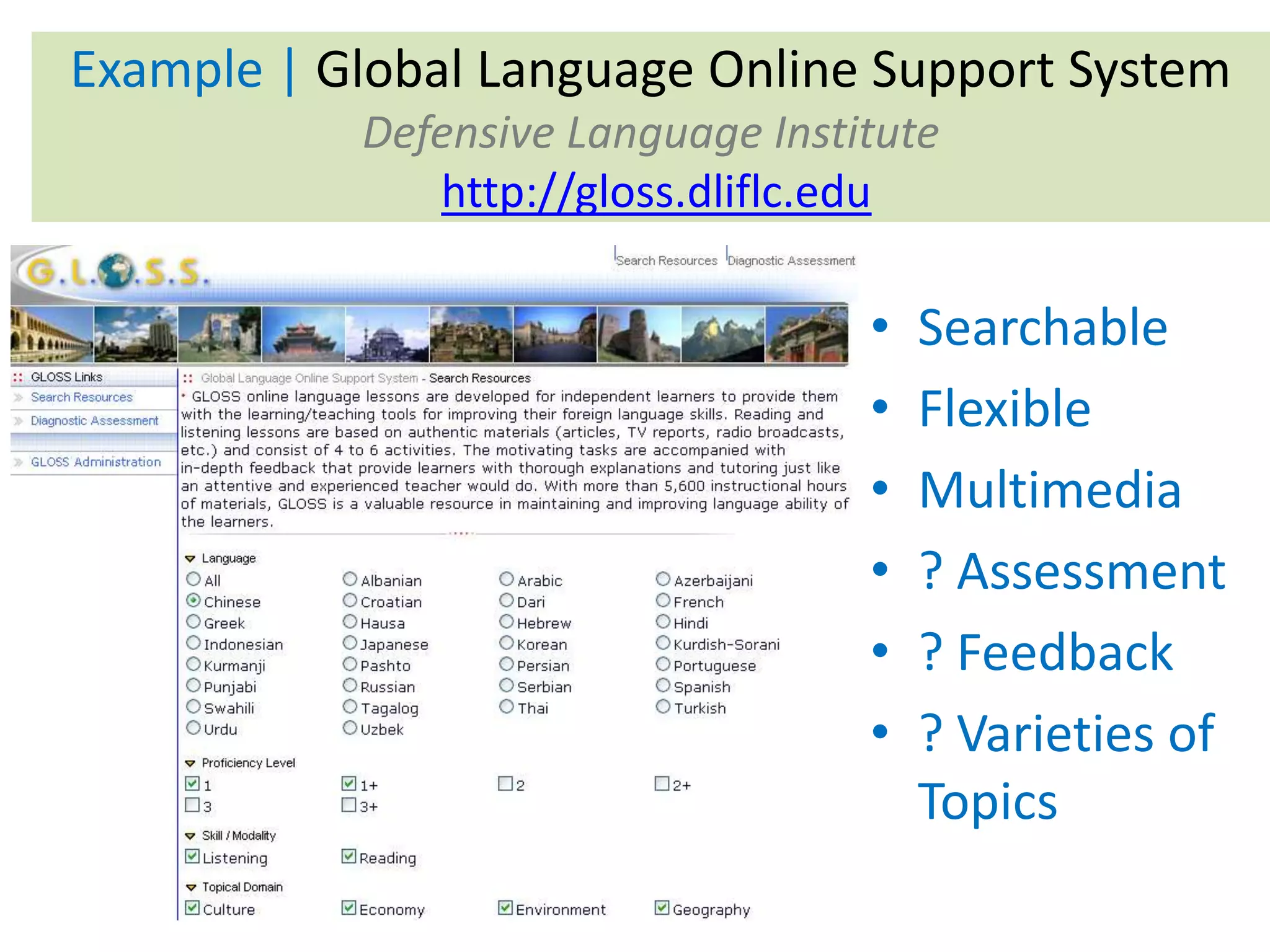 Example | Global Language Online Support System Defensive Language Institutehttp://gloss.dliflc.eduSearchable