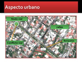 Nodo vial
   Nodo vial

                 calles
                  calles



                           Banquetas
                           Banquetas
Conflicto vial
Conflicto vial
 