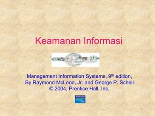 1
Keamanan Informasi
Management Information Systems, 9th edition,
By Raymond McLeod, Jr. and George P. Schell
© 2004, Prentice Hall, Inc.
 