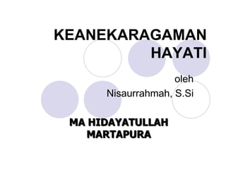 KEANEKARAGAMAN
HAYATI
oleh
Nisaurrahmah, S.Si
MA HIDAYATULLAH
MARTAPURA

 