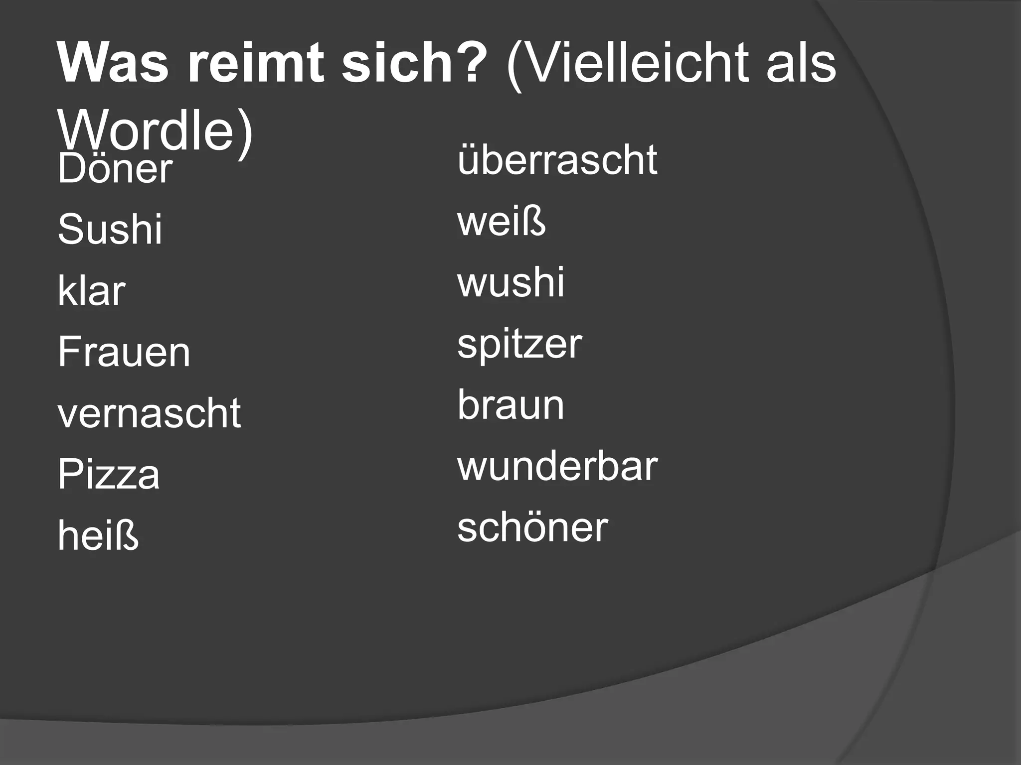 Mit welchem Land assoziierst du diese Speisen?  Spanien		Griechenland	Japan		Italien	Frankreich		Türkei		China		Holland	Schweden … Baguette: Sushi: Pizza: Döner Kebab: Dolmadakia:  Was ist deine Lieblingsspeise? Aus welchem Land kommt sie? _______________________________________________________________________ _______________________________________________________________________