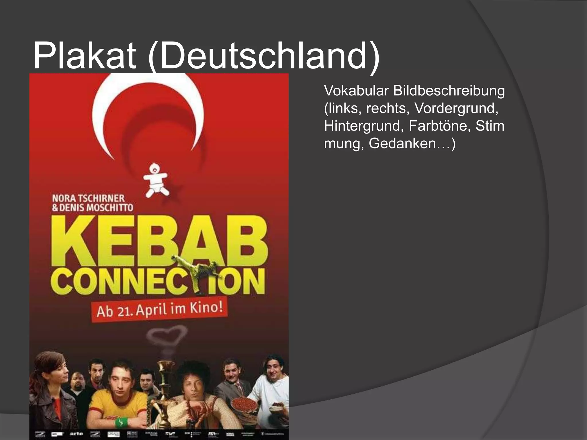 Plakat (Deutschland)VokabularBildbeschreibung(links, rechts, Vordergrund, Hintergrund, Farbtöne, Stimmung, Gedanken…)
